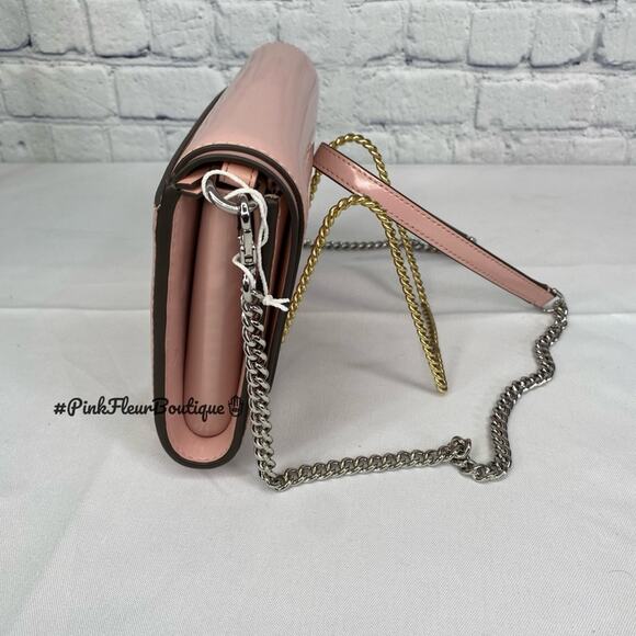 #TORY BURCH Emerson Patent Chain Wallet Clay Pink NWT - Picture 5 of 9